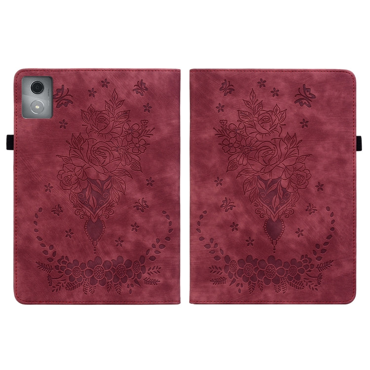 For Lenovo Tab K11 Plus Butterfly Rose Embossed Leather Tablet Case(Red) - Lenovo by PMC TechLife | Online Shopping South Africa | PMC TechLife | Buy Now Pay Later Mobicred