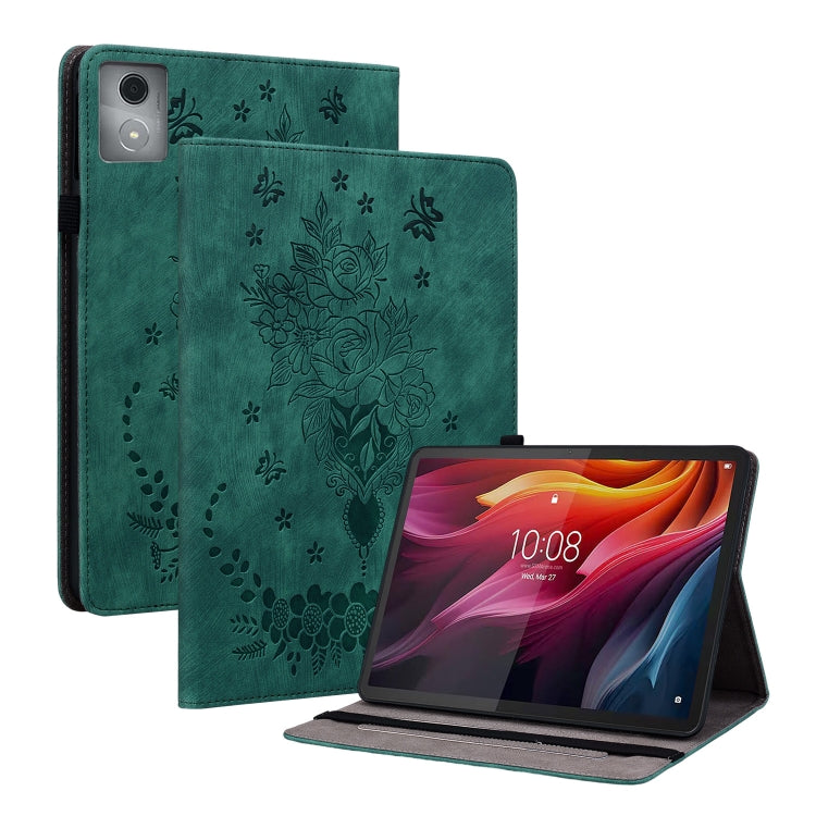 For Lenovo Tab K11 Plus Butterfly Rose Embossed Leather Tablet Case(Green) - Lenovo by PMC TechLife | Online Shopping South Africa | PMC TechLife | Buy Now Pay Later Mobicred