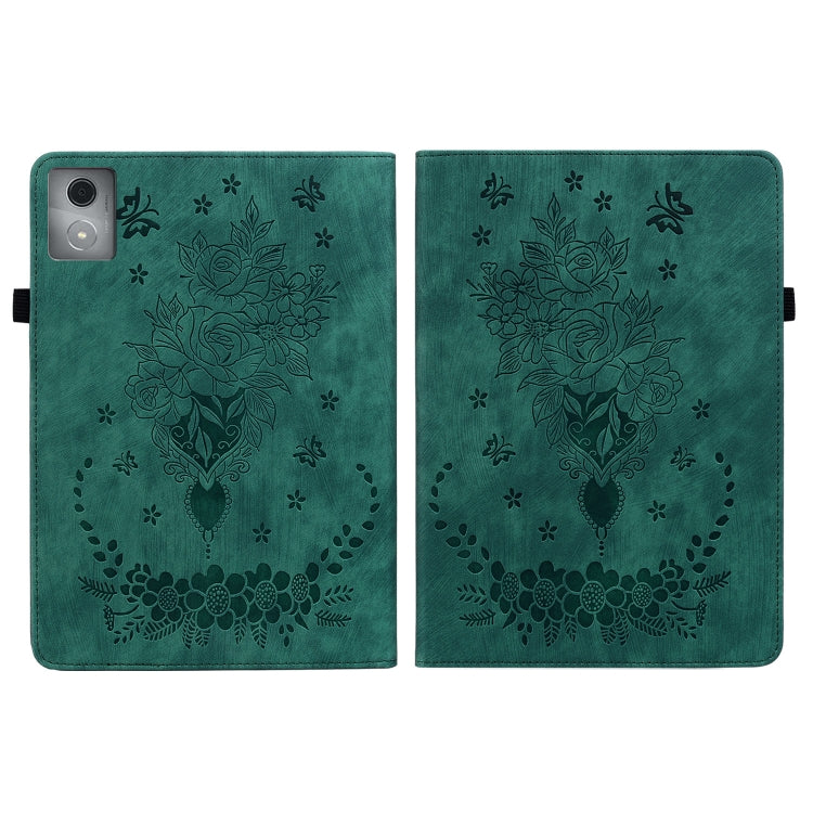 For Lenovo Tab K11 Plus Butterfly Rose Embossed Leather Tablet Case(Green) - Lenovo by PMC TechLife | Online Shopping South Africa | PMC TechLife | Buy Now Pay Later Mobicred