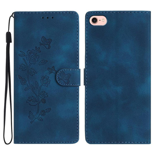 For iPhone 16e Flower Butterfly Embossing Pattern Leather Phone Case(Blue) - iPhone 16e Cases by PMC Jewellery | Online Shopping South Africa | PMC Jewellery | Buy Now Pay Later Mobicred