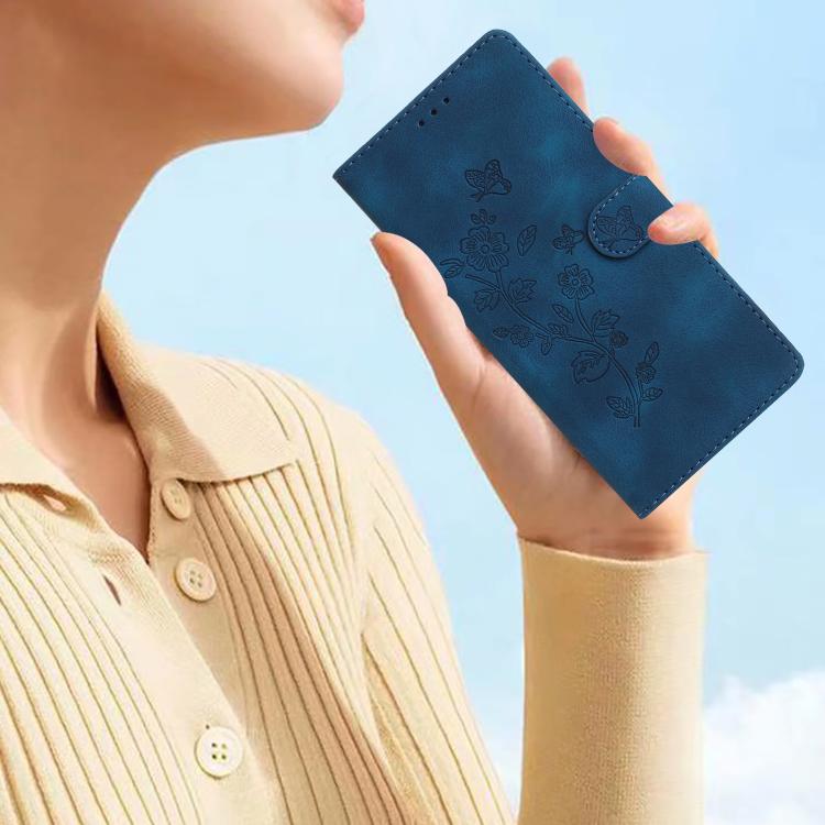 For iPhone 16e Flower Butterfly Embossing Pattern Leather Phone Case(Blue) - iPhone 16e Cases by PMC TechLife | Online Shopping South Africa | PMC TechLife | Buy Now Pay Later Mobicred