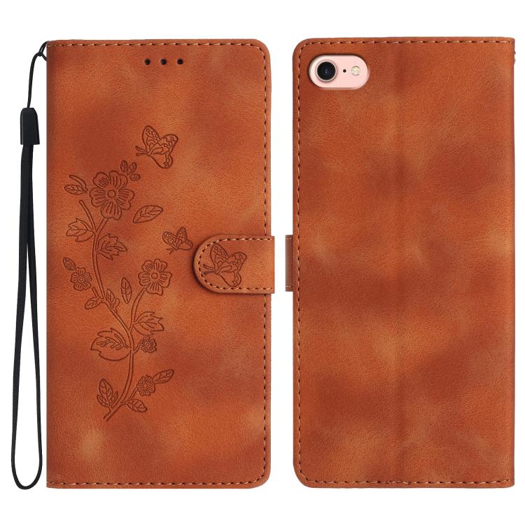 For iPhone 16e Flower Butterfly Embossing Pattern Leather Phone Case(Brown) - iPhone 16e Cases by PMC TechLife | Online Shopping South Africa | PMC TechLife | Buy Now Pay Later Mobicred