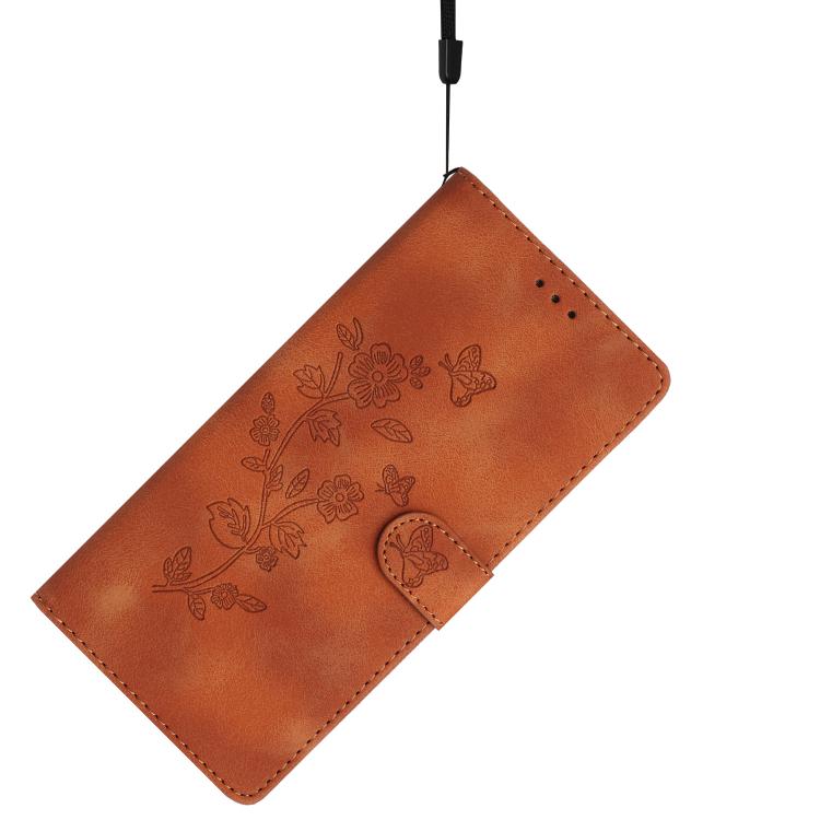 For iPhone 16e Flower Butterfly Embossing Pattern Leather Phone Case(Brown) - iPhone 16e Cases by PMC TechLife | Online Shopping South Africa | PMC TechLife | Buy Now Pay Later Mobicred