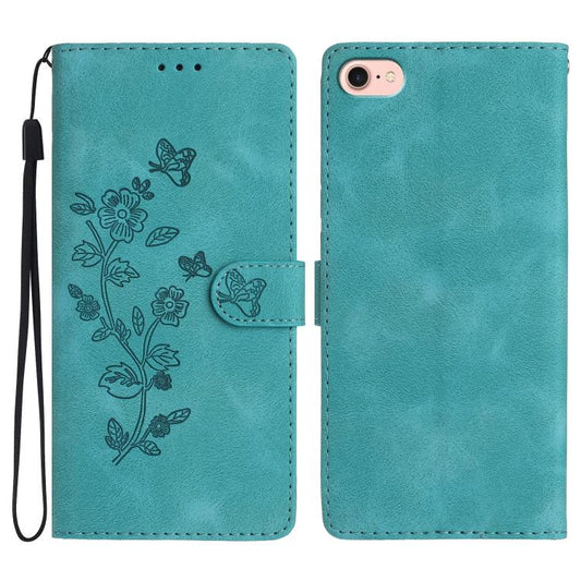 For iPhone 16e Flower Butterfly Embossing Pattern Leather Phone Case(Sky Blue) - iPhone 16e Cases by PMC Jewellery | Online Shopping South Africa | PMC Jewellery | Buy Now Pay Later Mobicred