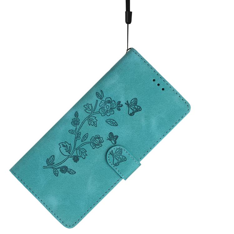 For iPhone 16e Flower Butterfly Embossing Pattern Leather Phone Case(Sky Blue) - iPhone 16e Cases by PMC TechLife | Online Shopping South Africa | PMC TechLife | Buy Now Pay Later Mobicred