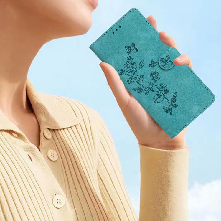 For iPhone 16e Flower Butterfly Embossing Pattern Leather Phone Case(Sky Blue) - iPhone 16e Cases by PMC TechLife | Online Shopping South Africa | PMC TechLife | Buy Now Pay Later Mobicred