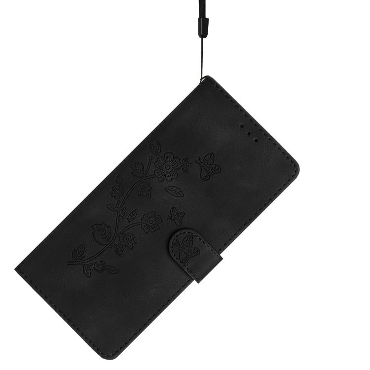 For iPhone 16e Flower Butterfly Embossing Pattern Leather Phone Case(Black) - iPhone 16e Cases by PMC TechLife | Online Shopping South Africa | PMC TechLife | Buy Now Pay Later Mobicred