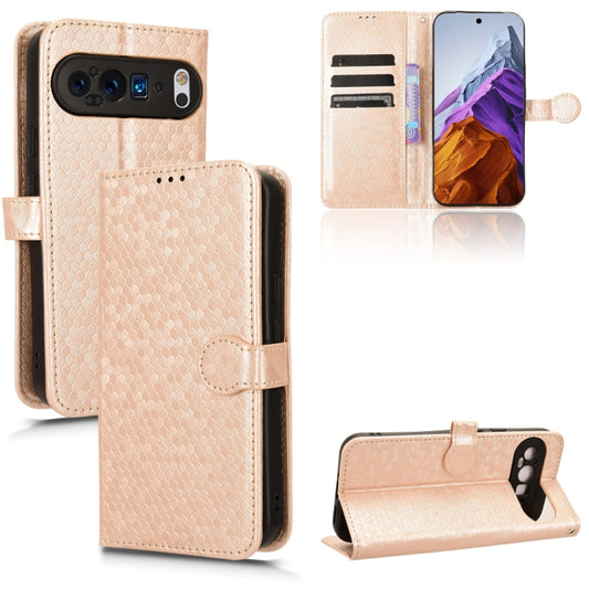 For Google Pixel 9 Pro XL Honeycomb Dot Texture Leather Phone Case(Gold) - Google Cases by PMC Jewellery | Online Shopping South Africa | PMC Jewellery | Buy Now Pay Later Mobicred