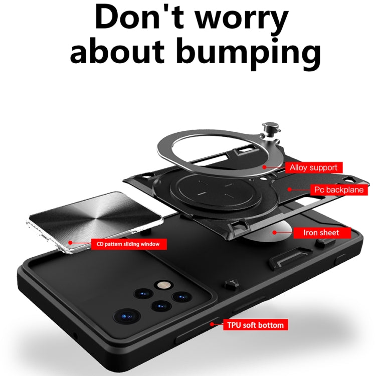 For Xiaomi Redmi Note 11 Global CD Texture Sliding Camshield Magnetic Holder Phone Case(Silver) - Xiaomi Cases by PMC TechLife | Online Shopping South Africa | PMC TechLife | Buy Now Pay Later Mobicred