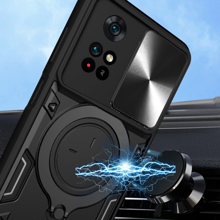 For Xiaomi Poco M4 Pro 4G CD Texture Sliding Camshield Magnetic Holder Phone Case(Silver) - Xiaomi Cases by PMC TechLife | Online Shopping South Africa | PMC TechLife | Buy Now Pay Later Mobicred
