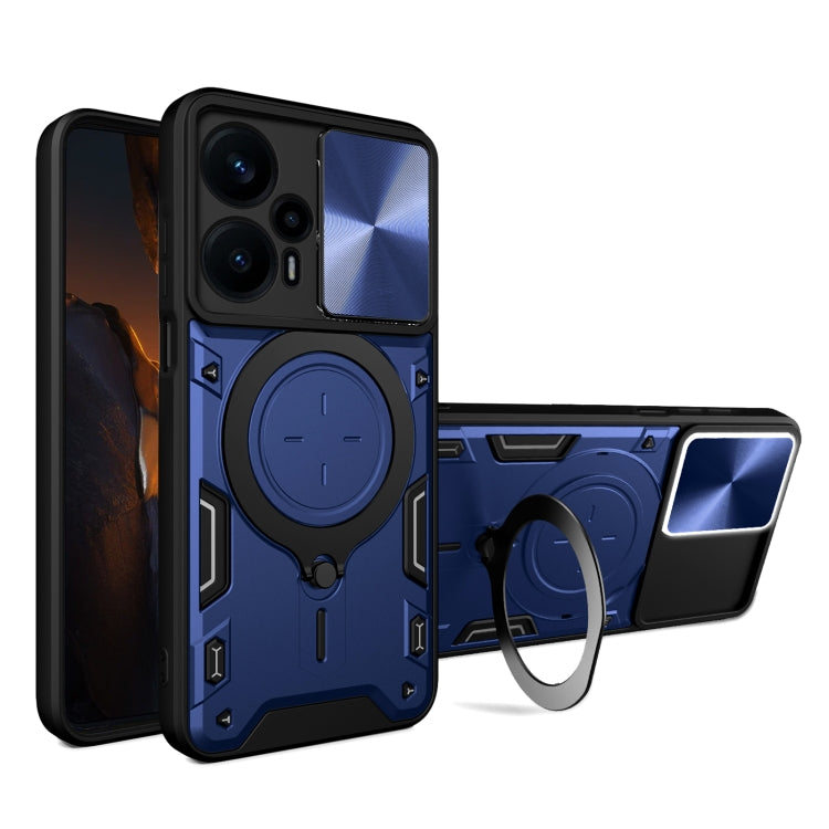 For Xiaomi Redmi Note 12 Turbo CD Texture Sliding Camshield Magnetic Holder Phone Case(Blue) - Xiaomi Cases by PMC TechLife | Online Shopping South Africa | PMC TechLife | Buy Now Pay Later Mobicred