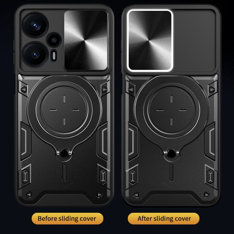 For Xiaomi Redmi Note 12 Turbo CD Texture Sliding Camshield Magnetic Holder Phone Case(Blue) - Xiaomi Cases by PMC TechLife | Online Shopping South Africa | PMC TechLife | Buy Now Pay Later Mobicred