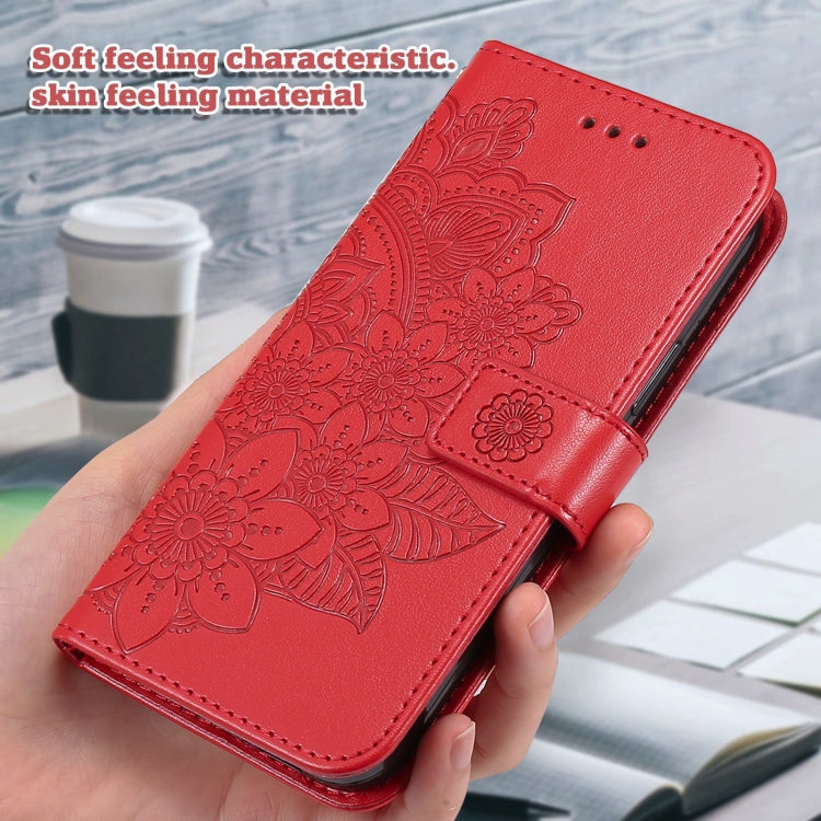 For Xiaomi Redmi K70 / K70 Pro 7-petal Flowers Embossing Leather Phone Case(Red) - K70 Pro Cases by PMC Jewellery | Online Shopping South Africa | PMC Jewellery | Buy Now Pay Later Mobicred