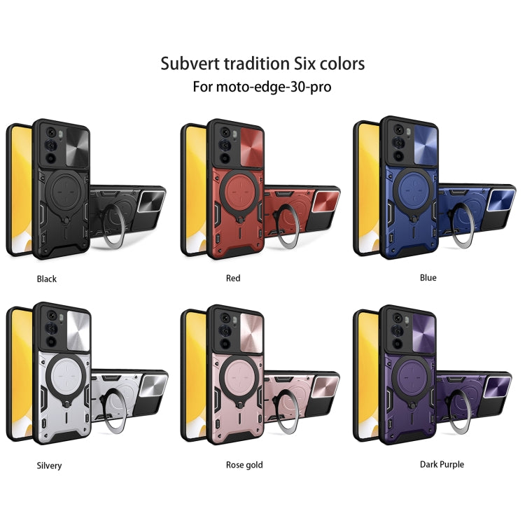 For Motorola Edge 30 Pro CD Texture Sliding Camshield Magnetic Holder Phone Case(Silver) - free shipping - PMC TechLife - Order now!