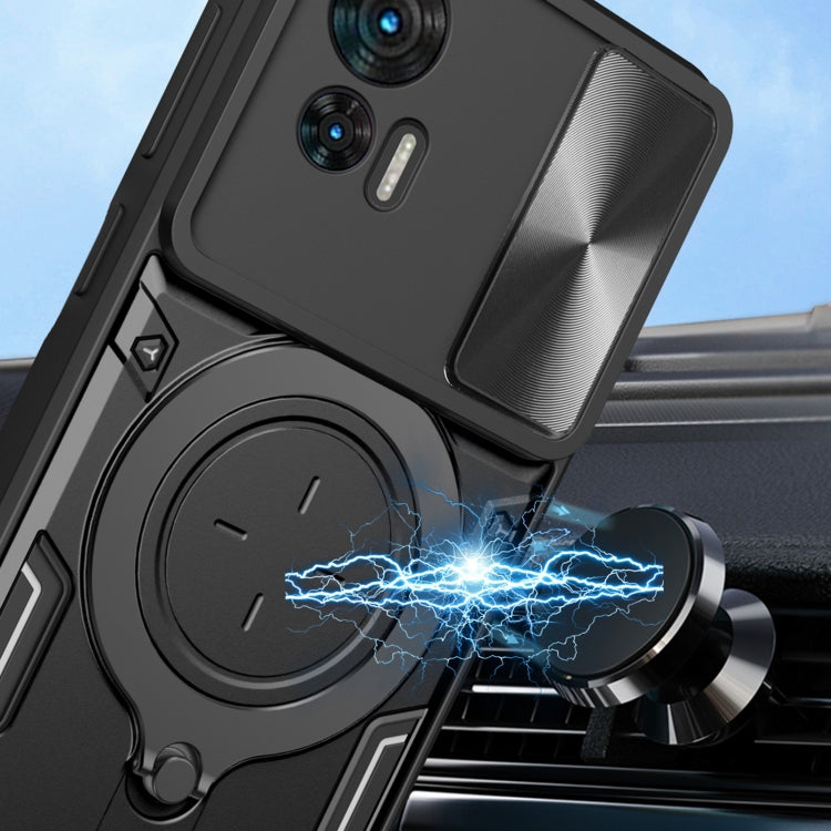 For Motorola Edge 30 Neo CD Texture Sliding Camshield Magnetic Holder Phone Case(Black) - free shipping - PMC TechLife - Order now!