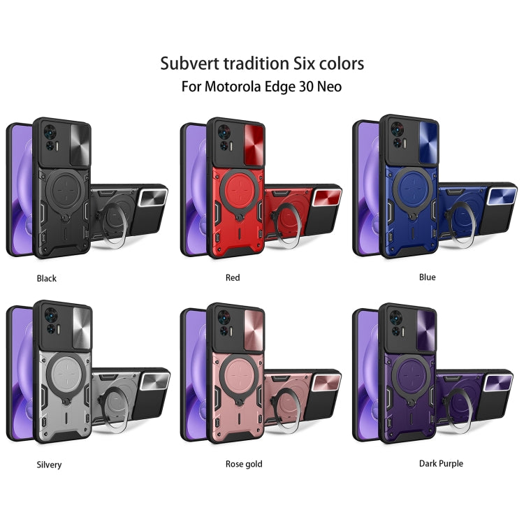 For Motorola Edge 30 Neo CD Texture Sliding Camshield Magnetic Holder Phone Case(Blue) - free shipping - PMC TechLife - Order now!