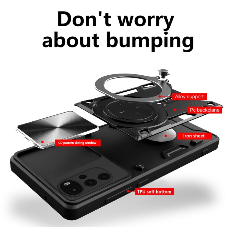 For Motorola Moto G22 / E32 CD Texture Sliding Camshield Magnetic Holder Phone Case(Black) - free shipping - PMC TechLife - Order now!