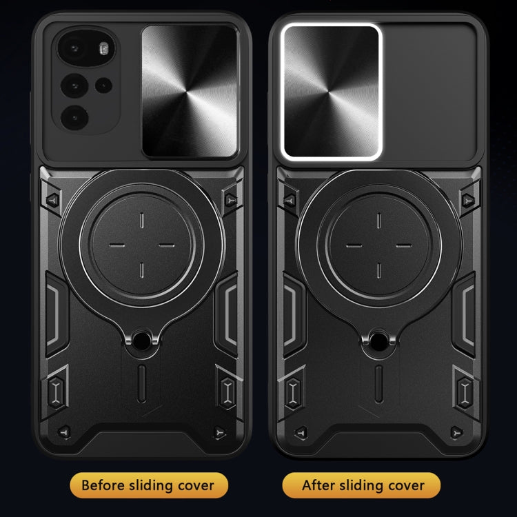 For Motorola Moto G22 / E32 CD Texture Sliding Camshield Magnetic Holder Phone Case(Black) - free shipping - PMC TechLife - Order now!