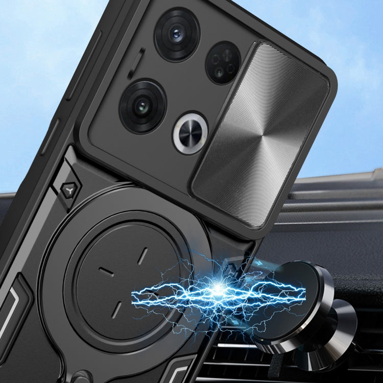 For OPPO Reno8 Pro 5G CD Texture Sliding Camshield Magnetic Holder Phone Case(Black) - OPPO Cases by PMC TechLife | Online Shopping South Africa | PMC TechLife | Buy Now Pay Later Mobicred