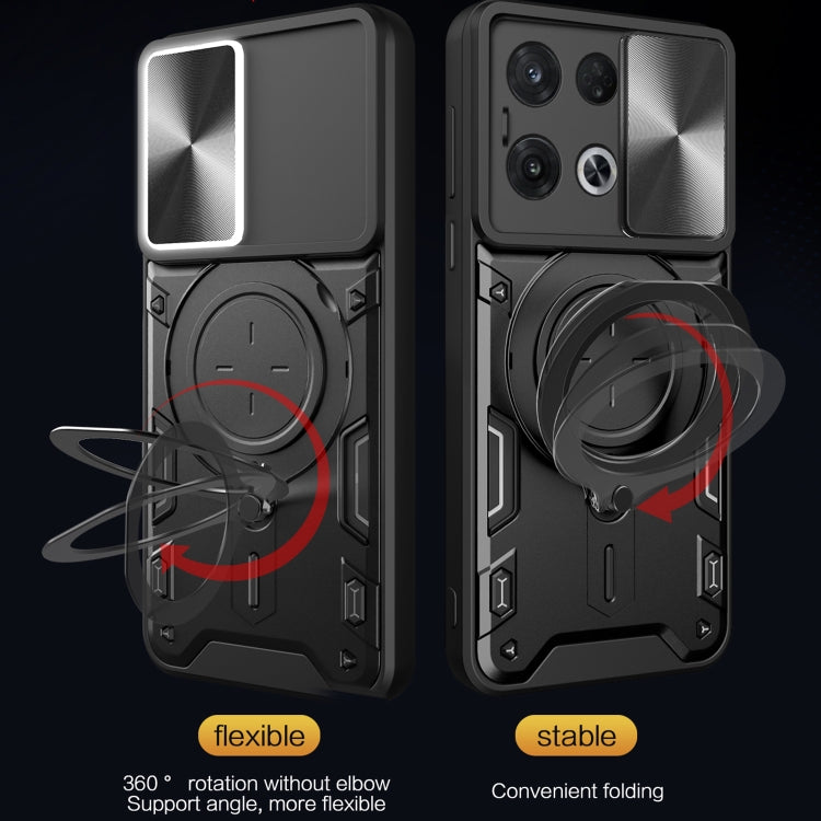 For OPPO Reno8 Pro 5G CD Texture Sliding Camshield Magnetic Holder Phone Case(Black) - OPPO Cases by PMC TechLife | Online Shopping South Africa | PMC TechLife | Buy Now Pay Later Mobicred