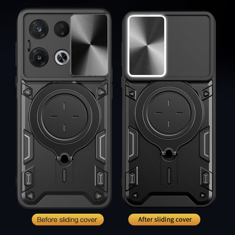 For OPPO Reno8 Pro 5G CD Texture Sliding Camshield Magnetic Holder Phone Case(Black) - OPPO Cases by PMC TechLife | Online Shopping South Africa | PMC TechLife | Buy Now Pay Later Mobicred