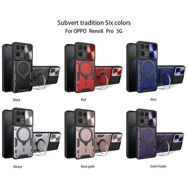 For OPPO Reno8 Pro 5G CD Texture Sliding Camshield Magnetic Holder Phone Case(Red) - free shipping - PMC TechLife - Order now!