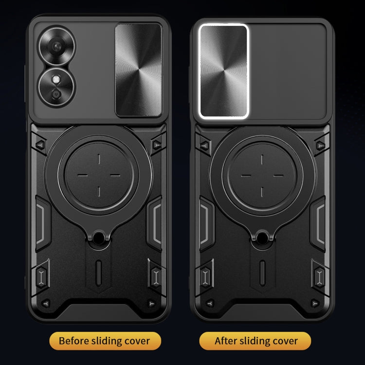For OPPO A17 4G CD Texture Sliding Camshield Magnetic Holder Phone Case(Silver) - OPPO Cases by PMC TechLife | Online Shopping South Africa | PMC TechLife | Buy Now Pay Later Mobicred
