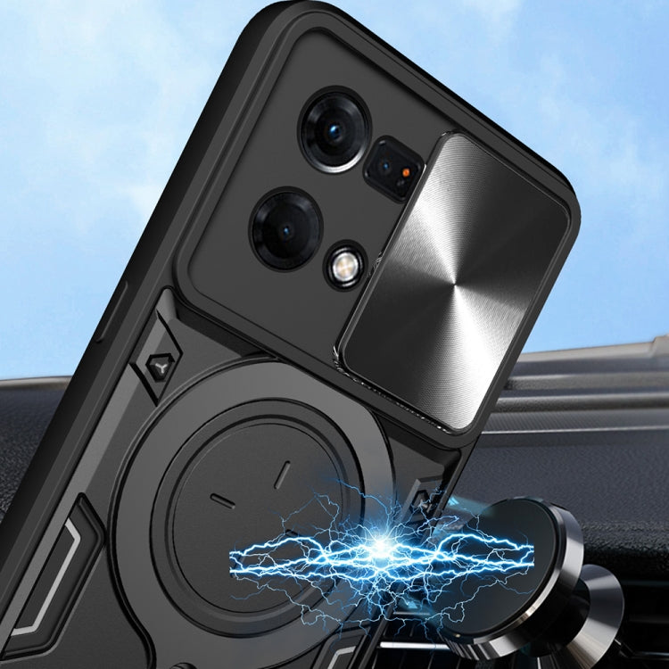 For OPPO Reno7 4G / F21 Pro 4G CD Texture Sliding Camshield Magnetic Holder Phone Case(Red) - OPPO Cases by PMC TechLife | Online Shopping South Africa | PMC TechLife | Buy Now Pay Later Mobicred