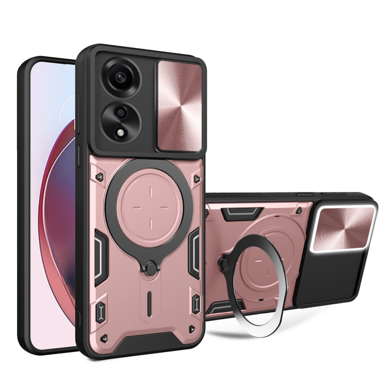 For OPPO A78 4G CD Texture Sliding Camshield Magnetic Holder Phone Case(Pink) - OPPO Cases by PMC Jewellery | Online Shopping South Africa | PMC Jewellery