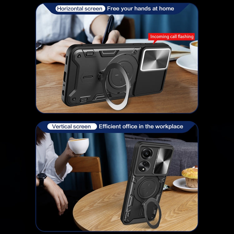 For OPPO A78 4G CD Texture Sliding Camshield Magnetic Holder Phone Case(Silver) - OPPO Cases by PMC TechLife | Online Shopping South Africa | PMC TechLife | Buy Now Pay Later Mobicred