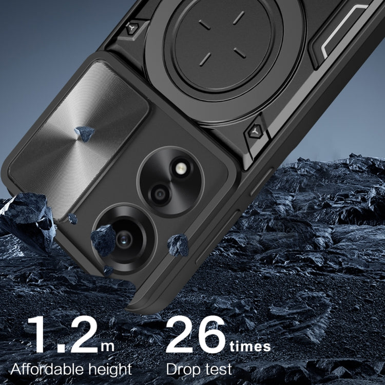 For OPPO A78 4G CD Texture Sliding Camshield Magnetic Holder Phone Case(Silver) - OPPO Cases by PMC TechLife | Online Shopping South Africa | PMC TechLife | Buy Now Pay Later Mobicred