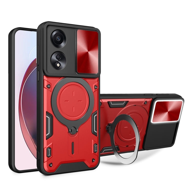 For OPPO A58 4G Global CD Texture Sliding Camshield Magnetic Holder Phone Case(Red) - OPPO Cases by PMC TechLife | Online Shopping South Africa | PMC TechLife | Buy Now Pay Later Mobicred