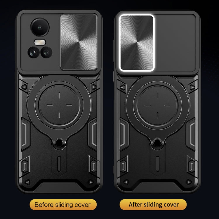 For OPPO Reno10 5G Global CD Texture Sliding Camshield Magnetic Holder Phone Case(Black) - OPPO Cases by PMC TechLife | Online Shopping South Africa | PMC TechLife | Buy Now Pay Later Mobicred