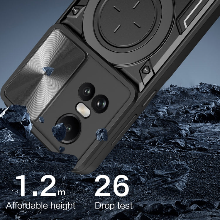 For OPPO Reno10 5G Global CD Texture Sliding Camshield Magnetic Holder Phone Case(Blue) - OPPO Cases by PMC TechLife | Online Shopping South Africa | PMC TechLife | Buy Now Pay Later Mobicred