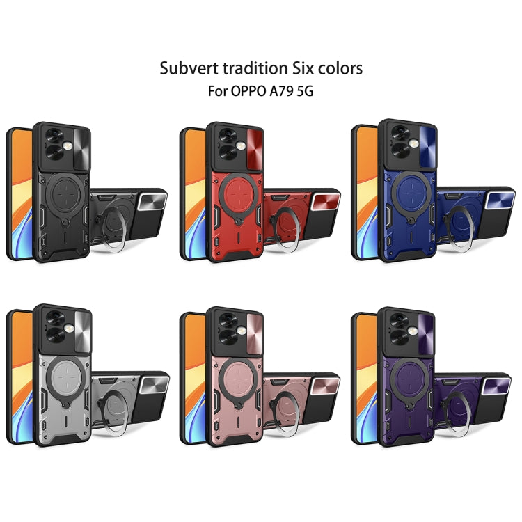 For OPPO A79 5G Global CD Texture Sliding Camshield Magnetic Holder Phone Case(Red) - OPPO Cases by PMC TechLife | Online Shopping South Africa | PMC TechLife | Buy Now Pay Later Mobicred