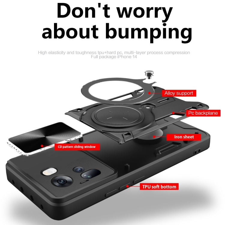 For OPPO Reno11 5G Global CD Texture Sliding Camshield Magnetic Holder Phone Case(Red) - Reno11 Cases by PMC TechLife | Online Shopping South Africa | PMC TechLife | Buy Now Pay Later Mobicred