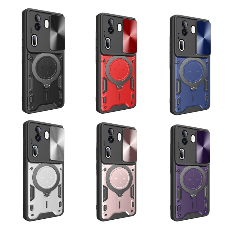 For OPPO Reno11 Pro 5G Global CD Texture Sliding Camshield Magnetic Holder Phone Case(Red) - Reno11 Pro Cases by PMC TechLife | Online Shopping South Africa | PMC TechLife | Buy Now Pay Later Mobicred