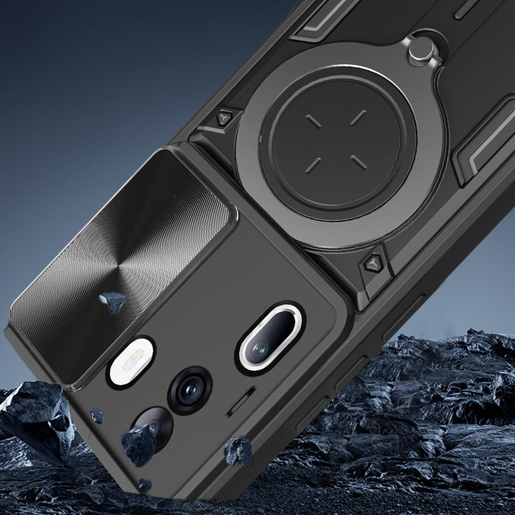 For OPPO Reno11 Pro 5G Global CD Texture Sliding Camshield Magnetic Holder Phone Case(Silver) - Reno11 Pro Cases by PMC TechLife | Online Shopping South Africa | PMC TechLife | Buy Now Pay Later Mobicred