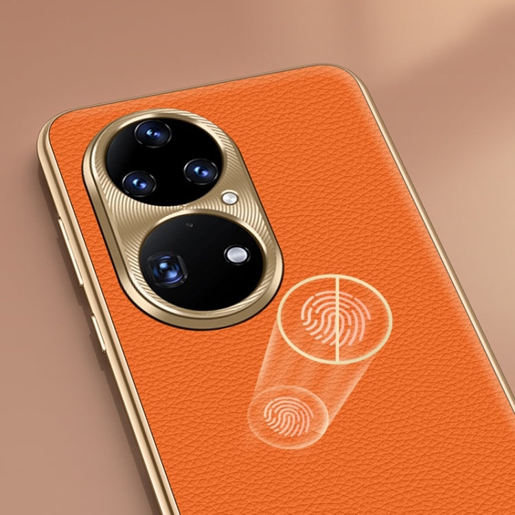 For Huawei Mate 60 Pro Litchi Texture Genuine Leather Phone Case(Orange) - Huawei Cases by PMC TechLife | Online Shopping South Africa | PMC TechLife | Buy Now Pay Later Mobicred