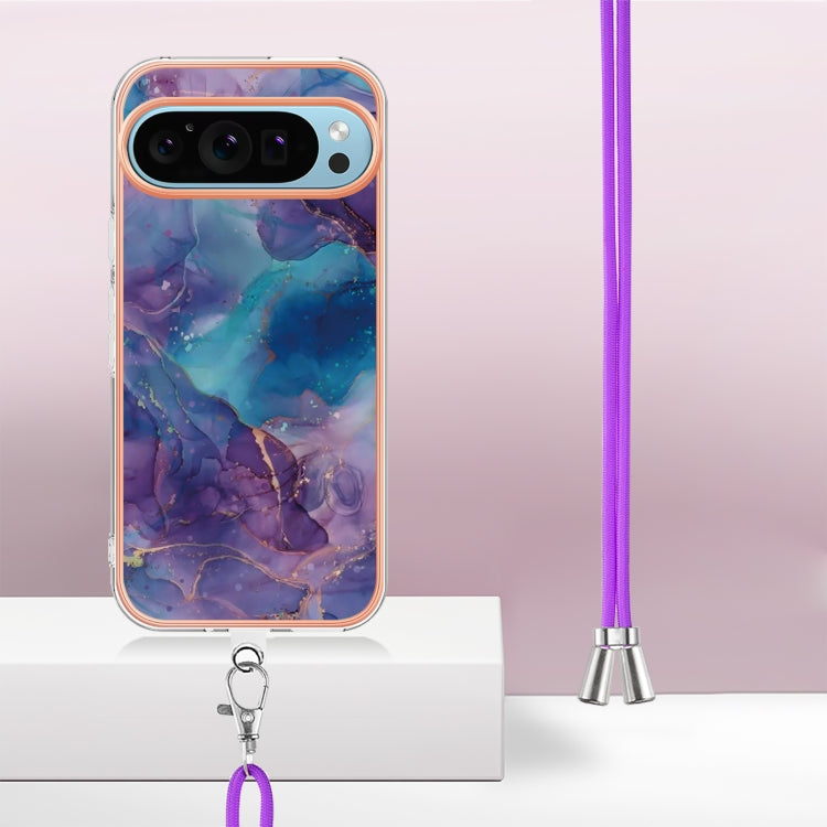 For Google Pixel 9 / 9 Pro Electroplating Marble Dual-side IMD Phone Case with Lanyard(Purple 016) - Google Cases by PMC Jewellery | Online Shopping South Africa | PMC Jewellery | Buy Now Pay Later Mobicred