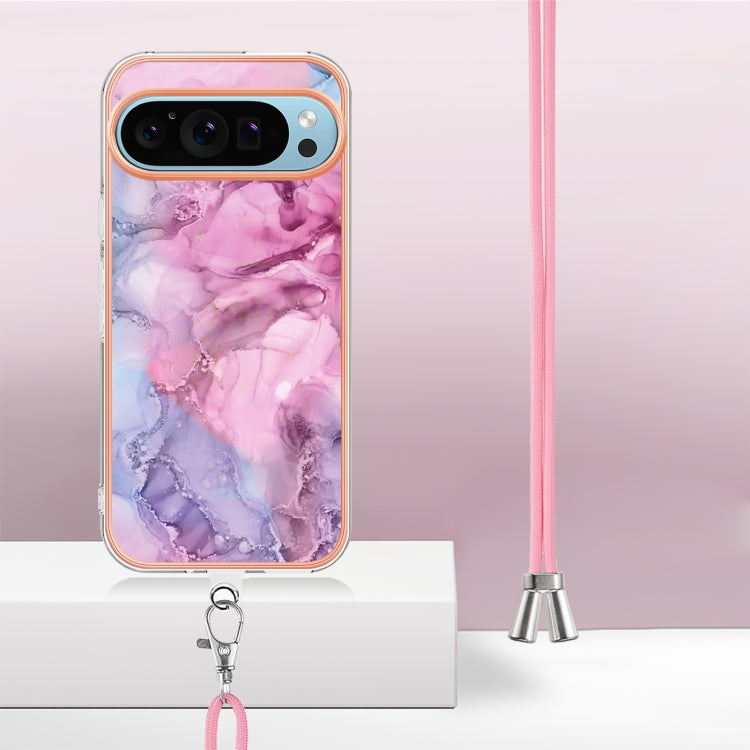 For Google Pixel 9 Pro XL Electroplating Marble Dual-side IMD Phone Case with Lanyard(Pink 013) - Google Cases by PMC Jewellery | Online Shopping South Africa | PMC Jewellery | Buy Now Pay Later Mobicred