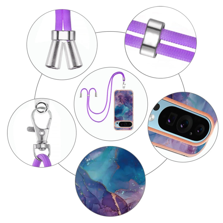 For Google Pixel 9 Pro XL Electroplating Marble Dual-side IMD Phone Case with Lanyard(Purple 016) - Google Cases by PMC TechLife | Online Shopping South Africa | PMC TechLife | Buy Now Pay Later Mobicred