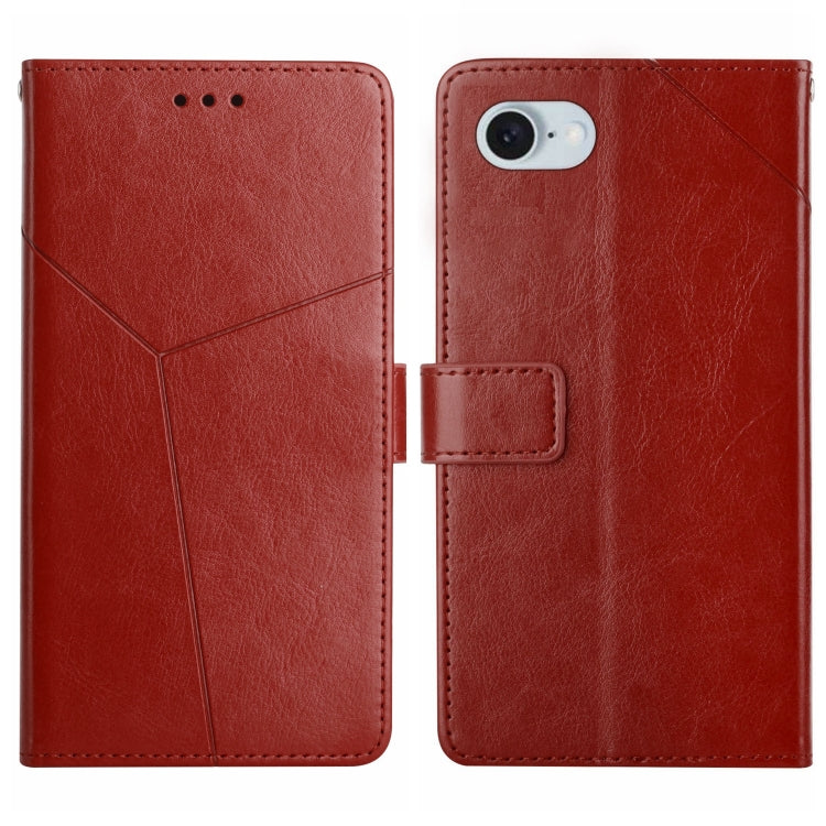 For iPhone 16e HT01 Y-shaped Pattern Flip Leather Phone Case(Brown) - iPhone 16e Cases by PMC TechLife | Online Shopping South Africa | PMC TechLife | Buy Now Pay Later Mobicred
