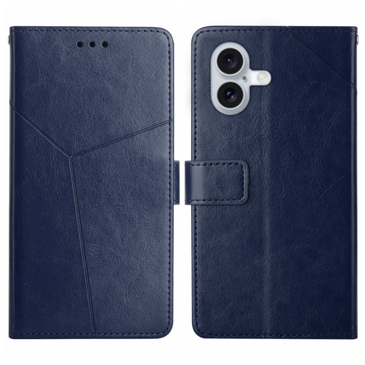 For iPhone 16 Plus HT01 Y-shaped Pattern Flip Leather Phone Case(Blue) - iPhone 16 Plus Cases by PMC TechLife | Online Shopping South Africa | PMC TechLife | Buy Now Pay Later Mobicred