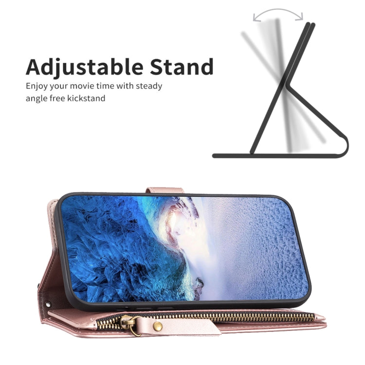 For iPhone 16 Plus 9 Card Slots Zipper Wallet Leather Flip Phone Case(Rose Gold) - iPhone 16 Plus Cases by PMC TechLife | Online Shopping South Africa | PMC TechLife | Buy Now Pay Later Mobicred