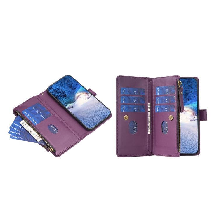 For iPhone 16 9 Card Slots Zipper Wallet Leather Flip Phone Case(Dark Purple) - iPhone 16 Cases by PMC Jewellery | Online Shopping South Africa | PMC Jewellery | Buy Now Pay Later Mobicred