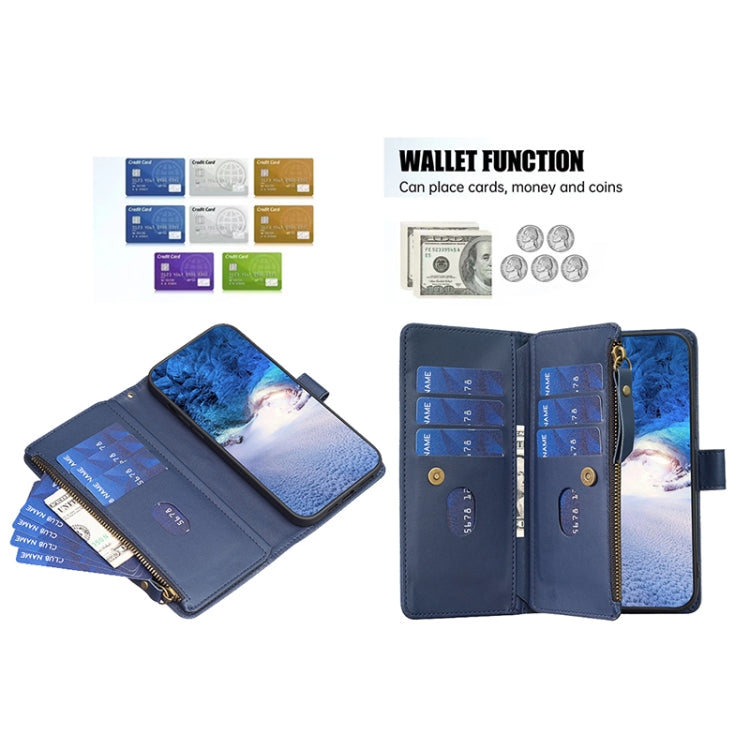 For Xiaomi Redmi Note 12 Pro+ 5G Global 9 Card Slots Zipper Wallet Leather Flip Phone Case(Blue) - Xiaomi Cases by PMC Jewellery | Online Shopping South Africa | PMC Jewellery | Buy Now Pay Later Mobicred