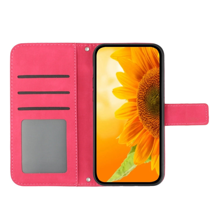 For iPhone SE 2024 Skin Feel Sun Flower Embossed Flip Leather Phone Case with Lanyard(Rose Red) - More iPhone Cases by PMC Jewellery | Online Shopping South Africa | PMC Jewellery | Buy Now Pay Later Mobicred