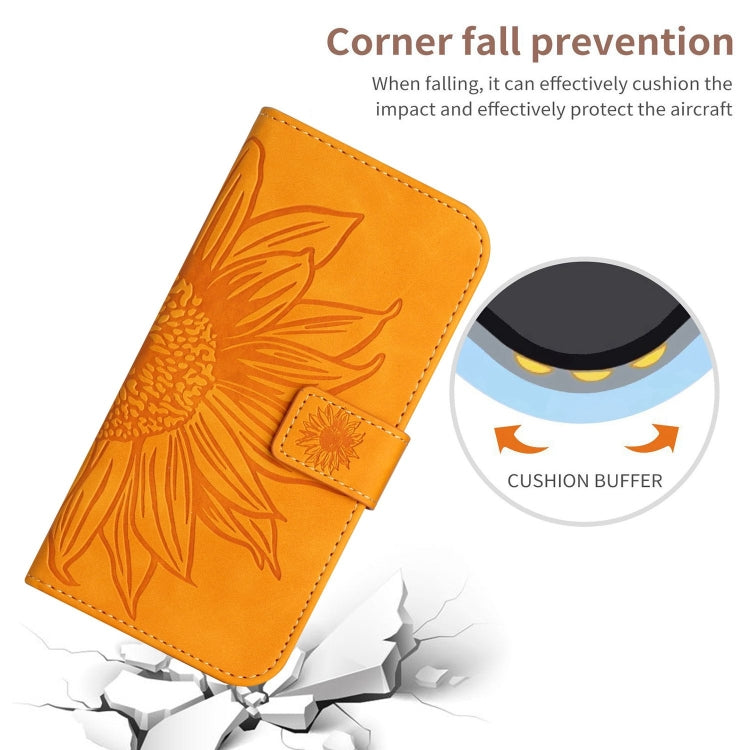 For iPhone 16 Plus Skin Feel Sun Flower Embossed Flip Leather Phone Case with Lanyard(Yellow) - iPhone 16 Plus Cases by PMC TechLife | Online Shopping South Africa | PMC TechLife | Buy Now Pay Later Mobicred