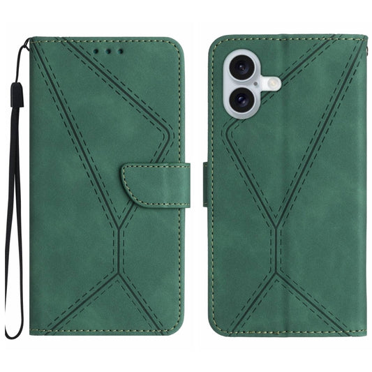 For iPhone 16 Plus Stitching Embossed Leather Phone Case(Green) - iPhone 16 Plus Cases by PMC Jewellery | Online Shopping South Africa | PMC Jewellery | Buy Now Pay Later Mobicred